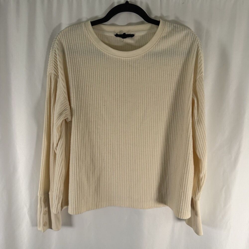 Jane Delancey Top Women's Medium Cream White Long Sleeve Ribbed Round Neck
